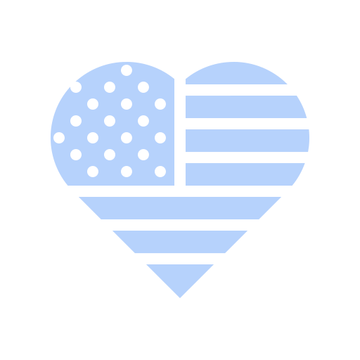 Heart-shaped icon with American flag pattern, stars and stripes.