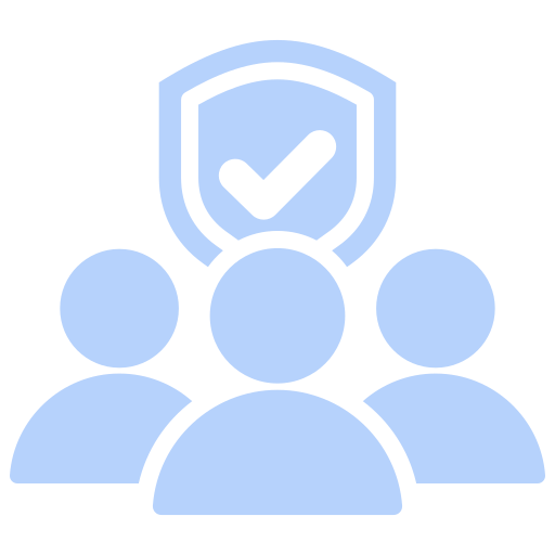 Three silhouettes with a shield and check mark above them.